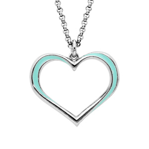 Collier en argent rhodi chane avec pendentif coeur couleur turquoise 42+3cm - Vue 1