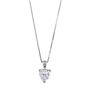 Collier en argent rhodi chane avec pendentif coeur en oxyde blanc serti - longueur 42cm + 3cm de rallonge - Vue 1