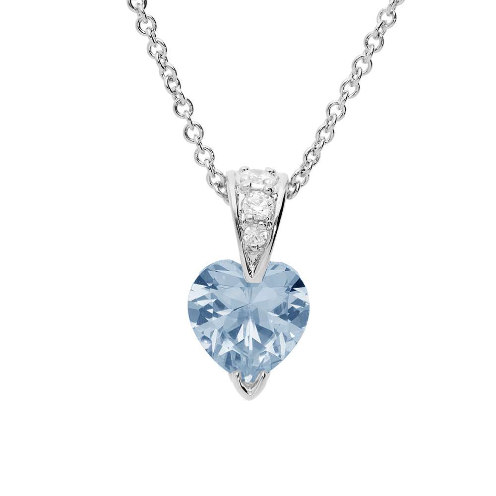 Collier en argent rhodi� cha�ne avec pendentif coeur en oxyde bleu ciel et blancs 42+3cm - Vue 1