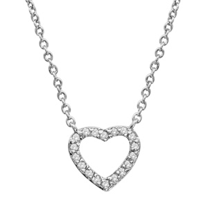 Collier en argent rhodi chane avec pendentif coeur pais ajour orn d\'oxydes blancs - longueur 39,5cm + 2cm de rallong - Vue 1