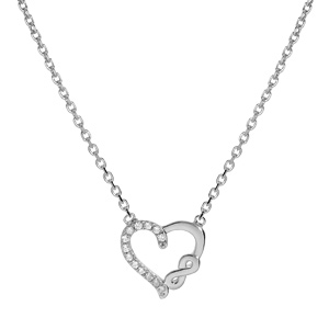 Collier en argent rhodi chane avec pendentif coeur et infini et oxydes blancs sertis 38+4cm - Vue 1