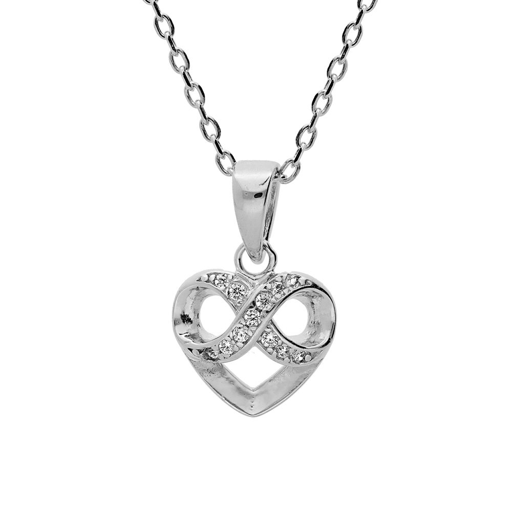 Collier en argent rhodi� cha�ne avec pendentif coeur et infini oxydes blancs sertis 40+5cm - Vue 1