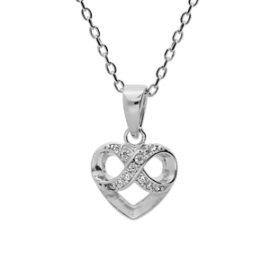 Collier en argent rhodi chane avec pendentif coeur et infini oxydes blancs sertis 40+5cm - Vue 1