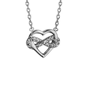 Collier en argent rhodi chane avec pendentif coeur et infini oxydes blancs sertis 42cm - Vue 1