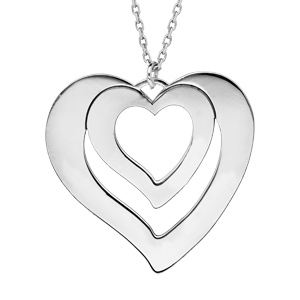 Collier en argent rhodi chane avec pendentif coeur  graver 1, 2, 3 ou 4 prnoms longueur 40+5cm - Vue 1