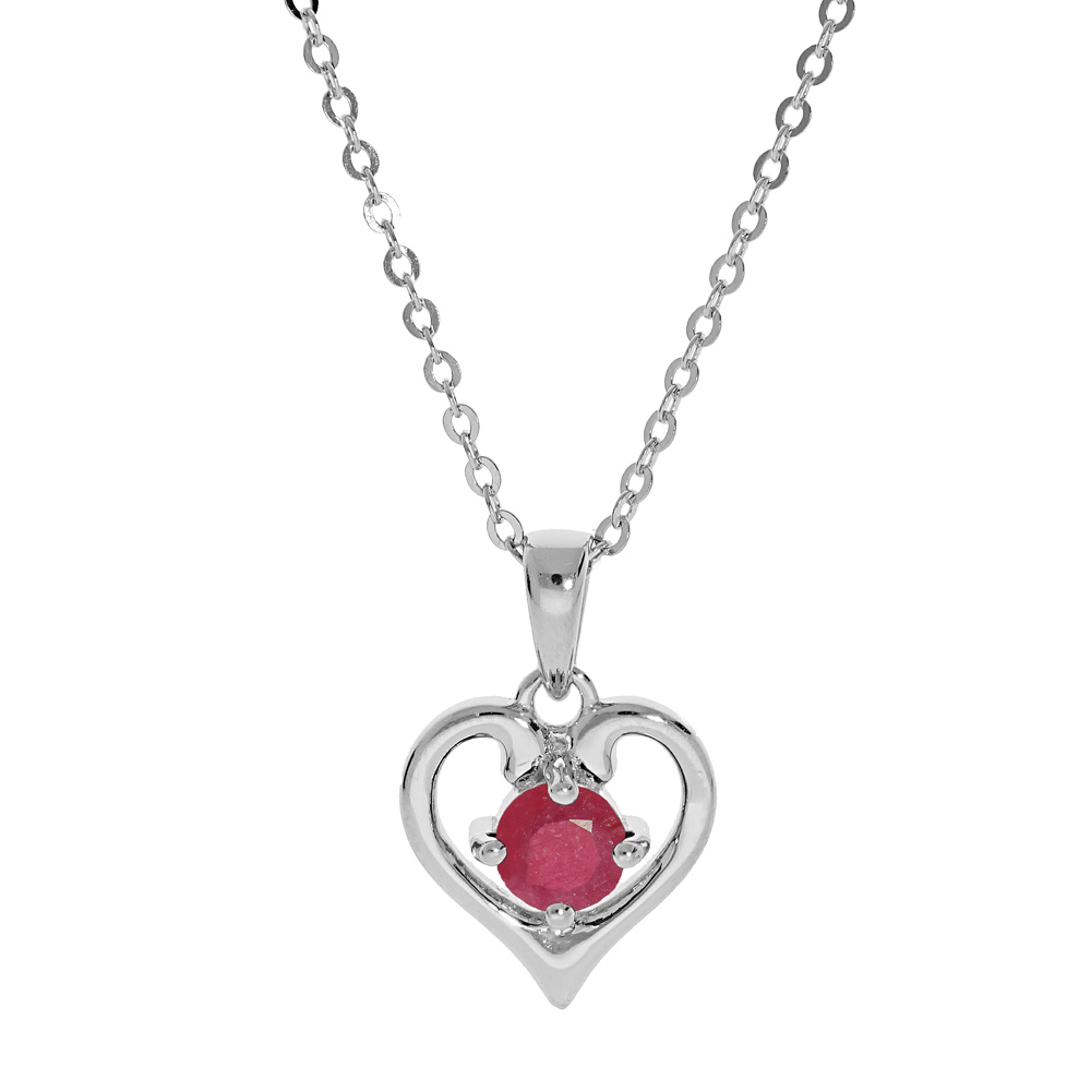 Collier en argent rhodi� cha�ne avec pendentif coeur gros oxyde rose serti 40+5cm - Vue 1