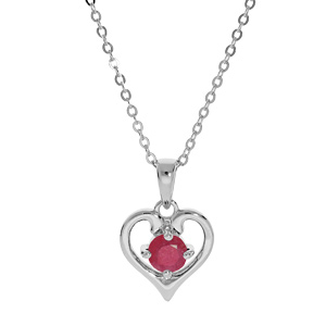 Collier en argent rhodi chane avec pendentif coeur gros oxyde rose serti 40+5cm - Vue 1