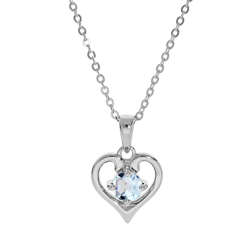 Collier en argent rhodi� cha�ne avec pendentif coeur gros Topaze bleu v�ritable 40+5cm - Vue 1