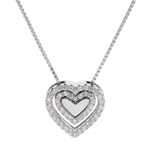 Collier en argent rhodi chane avec pendentif coeur oxydes blancs 41+3cm - Vue 1