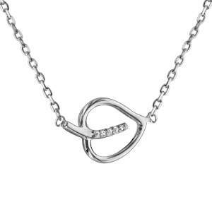 Collier en argent rhodi chane avec pendentif coeur oxydes blancs sertis 38cm + 4cm - Vue 1