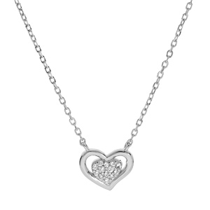 Collier en argent rhodi chane avec pendentif coeur oxydes blancs sertis 42+3cm - Vue 1