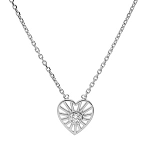 Collier en argent rhodi chane avec pendentif coeur soleil oxyde blanc serti 38+4cm - Vue 1