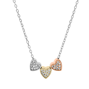 Collier en argent rhodi chane avec pendentif 3 coeurs 40+5cm - Vue 1