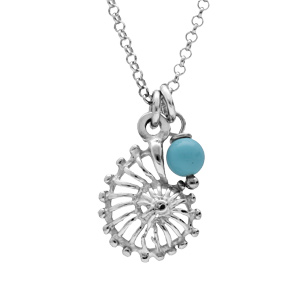 Collier en argent rhodi chane avec pendentif coquillage et perle couleur turquoise 38+5cm - Vue 1