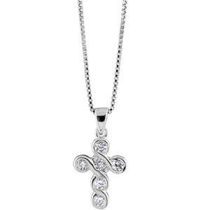 Collier en argent rhodi chane avec pendentif croix en torsade orne d\'oxydes blancs sertis clos - longueur 42cm + 3cm de rallonge - Vue 1