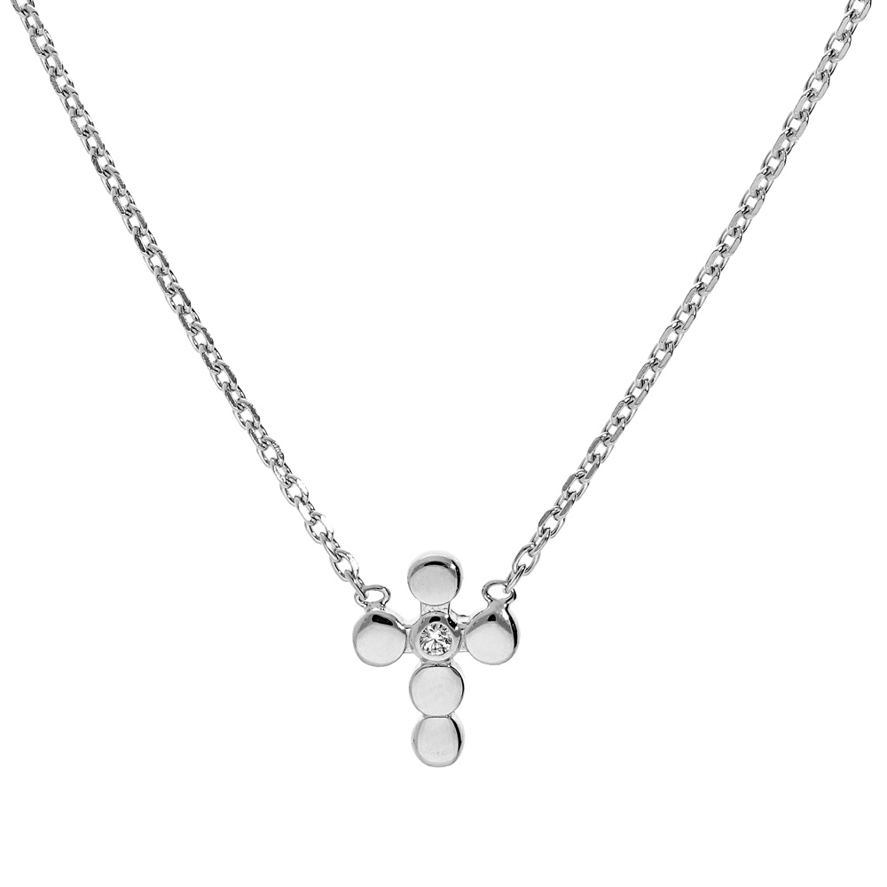 Collier en argent rhodi chane avec pendentif croix et oxyde blanc serti 38+4cm - Vue 1