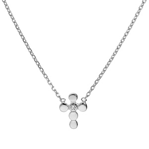 Collier en argent rhodi chane avec pendentif croix et oxyde blanc serti 38+4cm - Vue 1