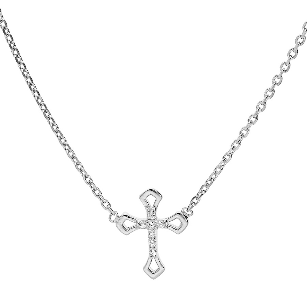 Collier en argent rhodi� cha�ne avec pendentif croix et oxydes blancs sertis 38+4cm - Vue 1