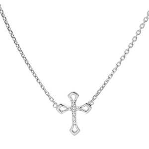 Collier en argent rhodi chane avec pendentif croix et oxydes blancs sertis 38+4cm - Vue 1