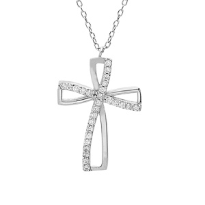 Collier en argent rhodi chane avec pendentif croix oxyde blanc serti 40+5cm - Vue 1