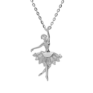 Collier en argent rhodi chane avec pendentif danseuse tutu oxydes blancs sertis 43cm rglable 41 et 39cm - Vue 1