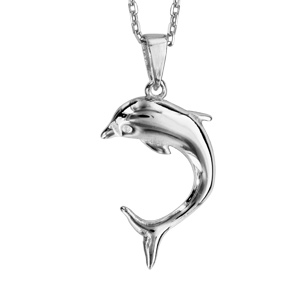 Collier en argent rhodié chaîne avec pendentif dauphin longueur 40+5cm - Vue 1