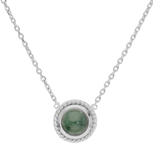 Collier en argent rhodi chane avec pendentif de Jade verte ronde vritable 37,5+4cm - Vue 1