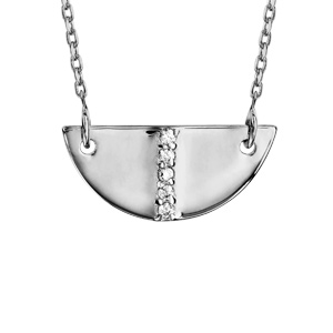 Collier en argent rhodié chaîne avec pendentif demi lune avec barrette d\'oxydes blancs sertis au milieu - longueur 39cm + 3cm de rallonge - Vue 1