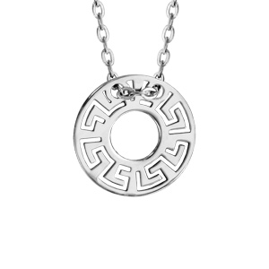Collier en argent rhodié chaîne avec pendentif disque découpé en méandres grecs - longueur 40cm + 5cm de rallonge - Vue 1