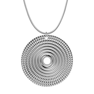 Collier en argent rhodié chaîne avec pendentif disque diamanté 40cm - Vue 1