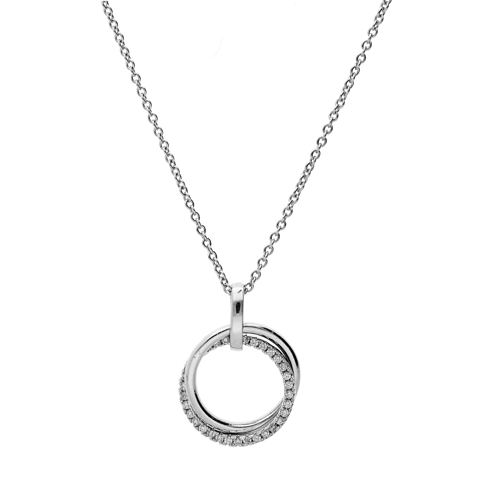 Collier en argent rhodi� cha�ne avec pendentif double cercle 40+4cm - Vue 1