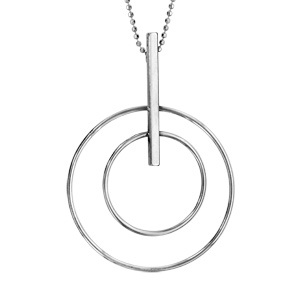 Collier en argent rhodié chaîne avec pendentif double cercle avec barette verticale - longueur 41+3cm - Vue 1