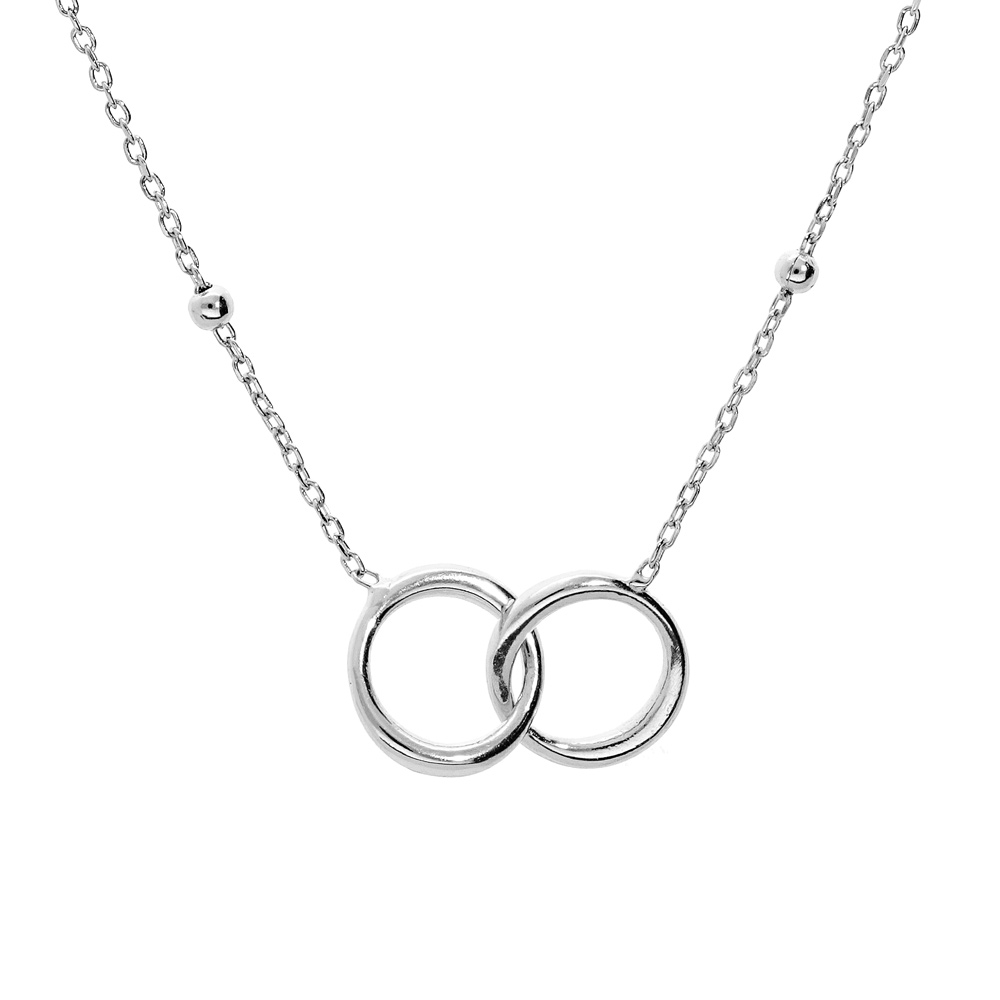 Collier en argent rhodi� cha�ne avec pendentif double cercle entrem�l� 40+5cm - Vue 1