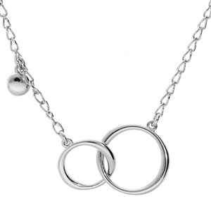 Collier en argent rhodi chane avec pendentif double cercle entreml et pampille boule 40+5cm - Vue 1