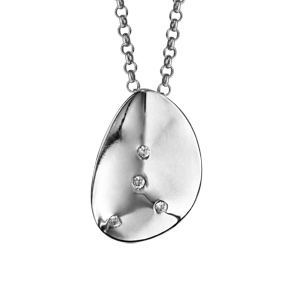 Collier en argent rhodié chaîne avec pendentif élément lisse avec 4 oxydes blancs - longueur 40cm + 5cm de rallonge - Vue 1