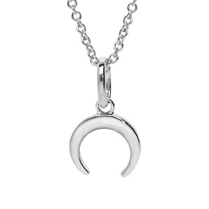 Collier en argent rhodi chane avec pendentif en forme de croissant de lune lisse longueur 40+4cm - Vue 1