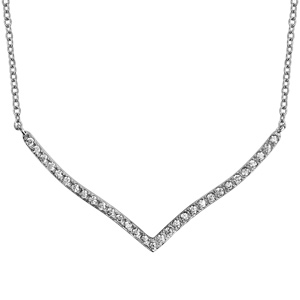 Collier en argent rhodi chane avec pendentif V en vague lgre orn d\'oxydes blancs - longueur 40cm + 4cm de rallonge - Vue 1