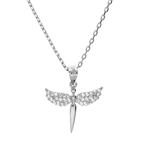 Collier en argent rhodi chane avec pendentif Epe et aile d\'ange 40+5cm - Vue 1