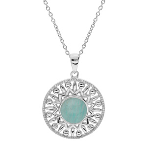 Collier en argent rhodi chane avec pendentif ethnique et pierre Amazonite vritable 42+3cm - Vue 1