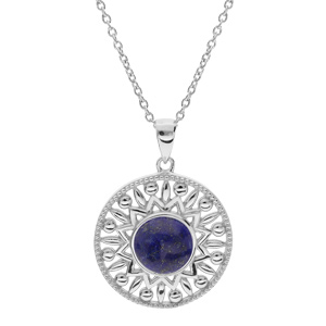 Collier en argent rhodi chane avec pendentif ethnique et pierre Lapis Lazuli naturelle 42+3cm - Vue 1