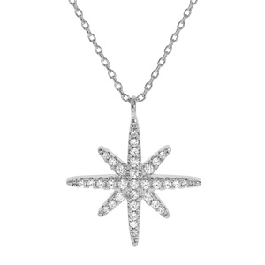 Collier en argent rhodi chane avec pendentif toile oxydes blancs sertis 40+4cm - Vue 1