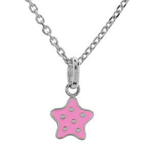 Collier en argent rhodi chane avec pendentif toile rose  poids 36+2cm - Vue 1