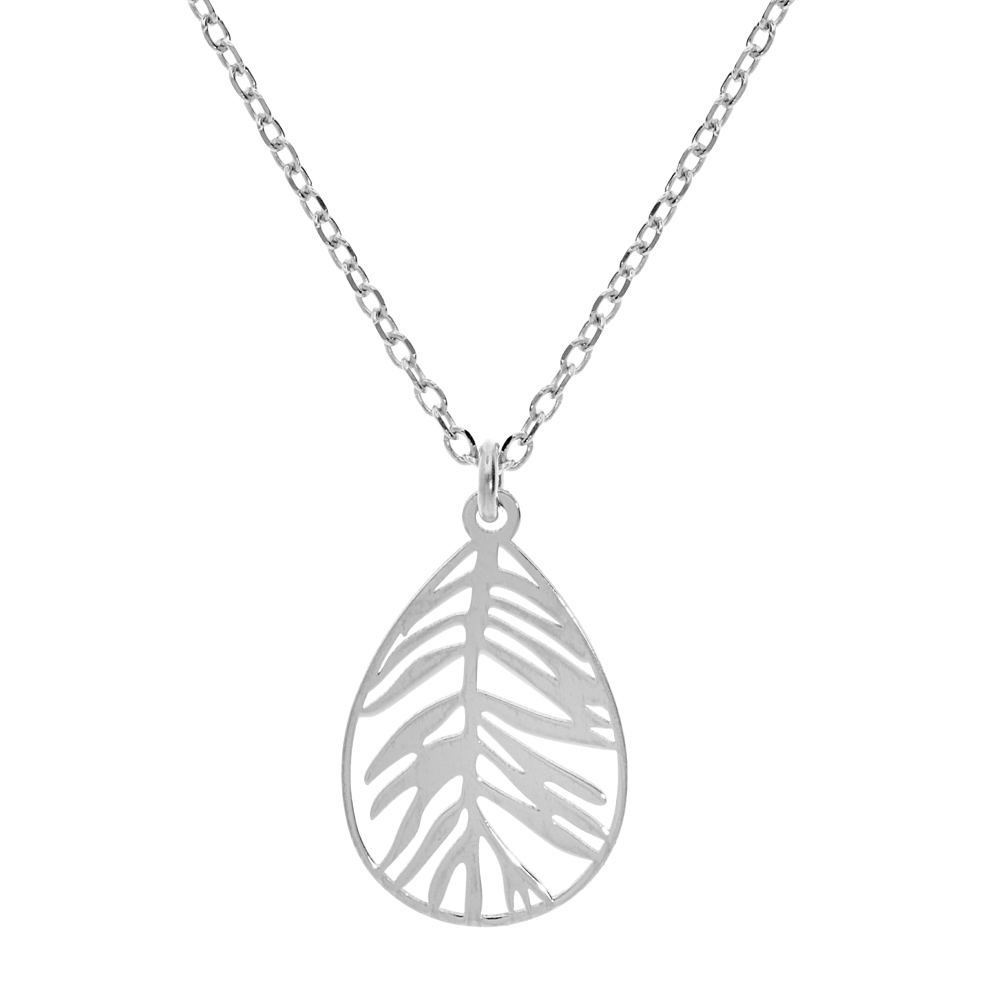 Collier en argent rhodi� cha�ne avec pendentif feuillage 42+3cm - Vue 1