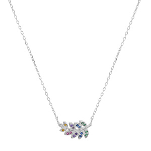 Collier en argent rhodi chane avec pendentif feuille avec oxydes multicouleurs 42+3cm - Vue 1