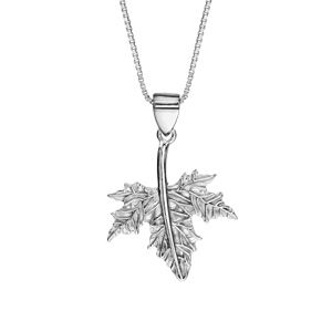 Collier en argent rhodié chaîne avec pendentif feuille érable 42cm + 3cm - Vue 1