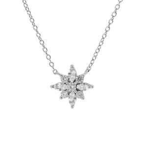 Collier en argent rhodi chane avec pendentif fleur avec oxydes blancs sertis 42+3cm - Vue 1