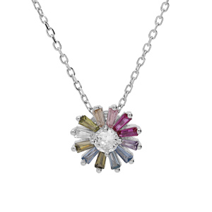 Collier en argent rhodi chane avec pendentif fleur d\'oxydes multicouleurs 39+2+2cm - Vue 1