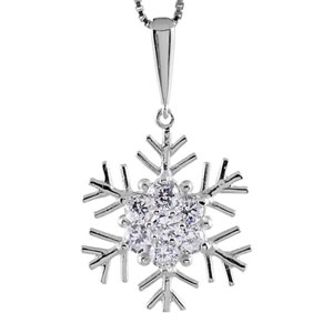 Collier en argent rhodi chane avec pendentif flocon de neige avec coeur orn d\'oxydes blancs sertis - longueur 42cm + 3cm de rallonge - Vue 1