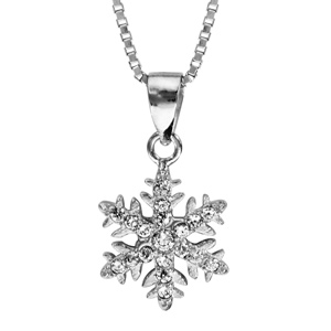 Collier en argent rhodi chane avec pendentif flocon de neige orn d\'oxydes blancs sertis - longueur 42cm + 3cm de rallonge - Vue 1