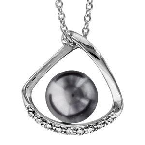 Collier en argent rhodi chane avec pendentif forme arrondie ouverte avec perle grise de synthse 40cm + 4cm - Vue 1